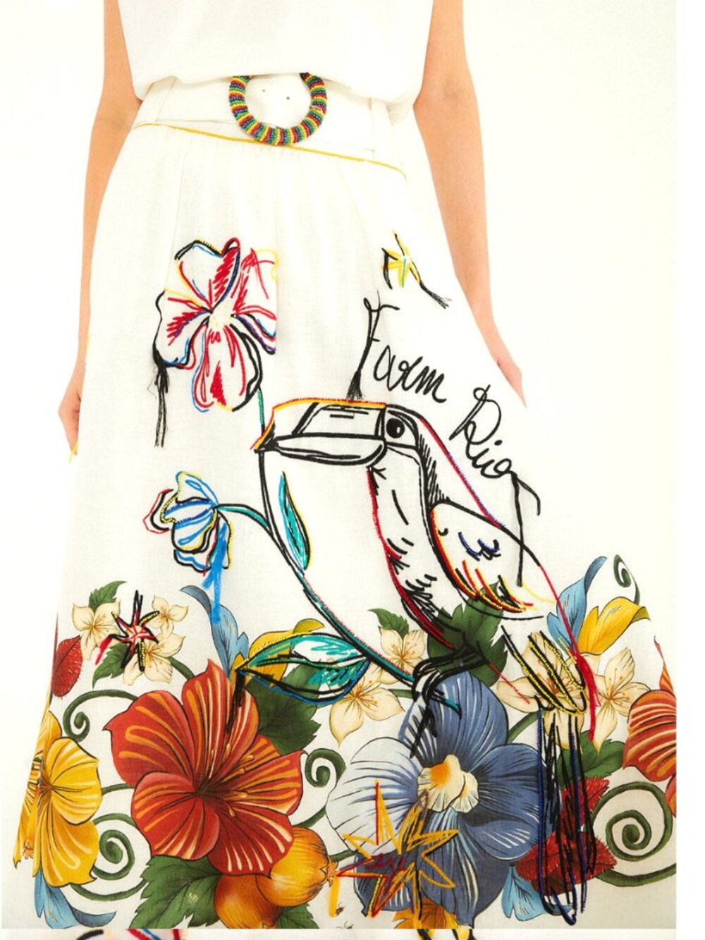 FARM Rio Off-White Tropi Embroidered Maxi Skirt - Picture 1 of 16
